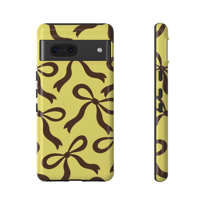 Bold Butter Yellow and Chocolate Brown Bow Pattern Phone Case - Yellow Phone Case - Google Pixel 7 / Glossy