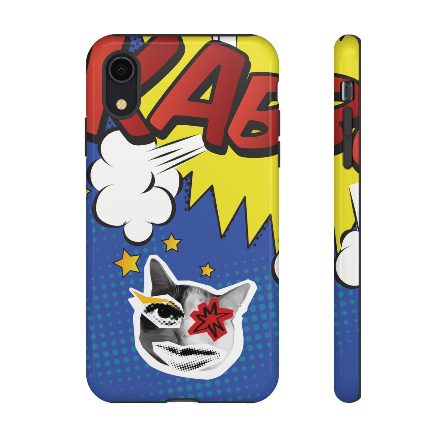 iPhone XR / Glossy Phone Case - Bold Blue Pop Art Cat Phone Case