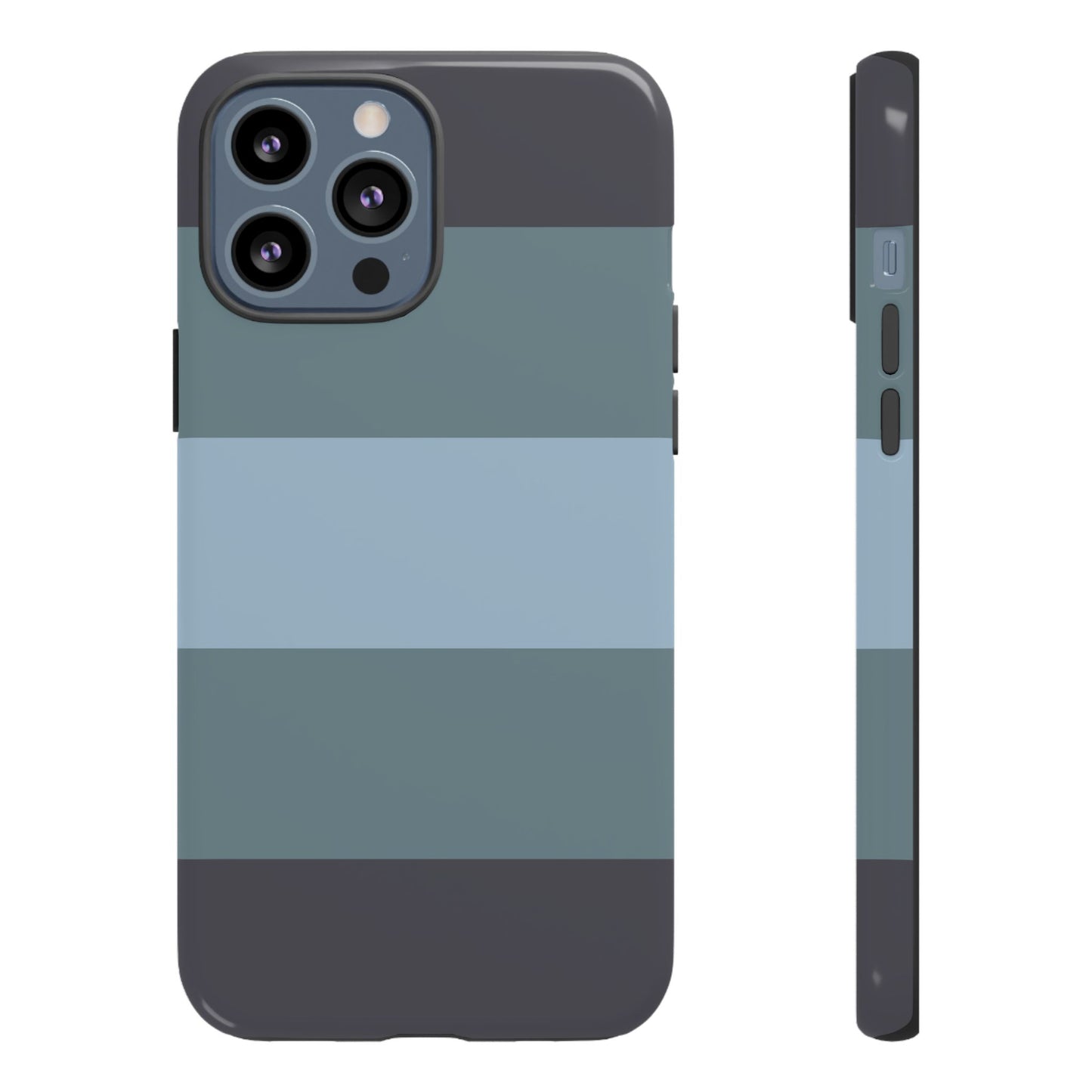 iPhone 13 Pro Max / Glossy Phone Case - Shades of Blue Horizontal Stripe Pattern Phone Case