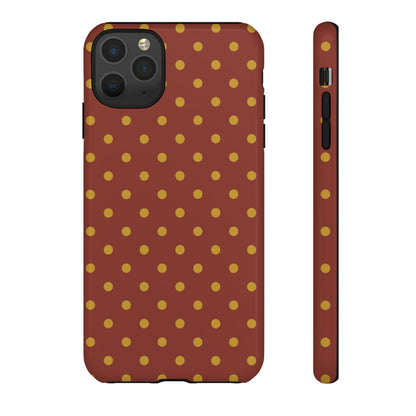 iPhone 11 Pro Max / Glossy Phone Case - Trendy Brown & Mustard Dot Pattern Phone Case