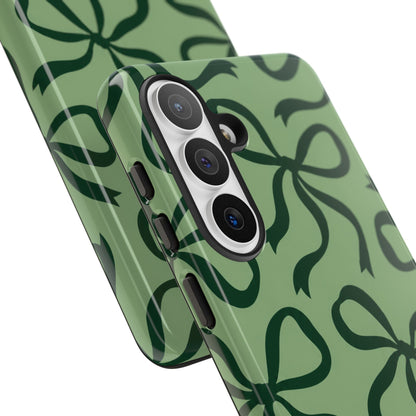 Bold Sage Green and Forest Green Bow Pattern Phone Case