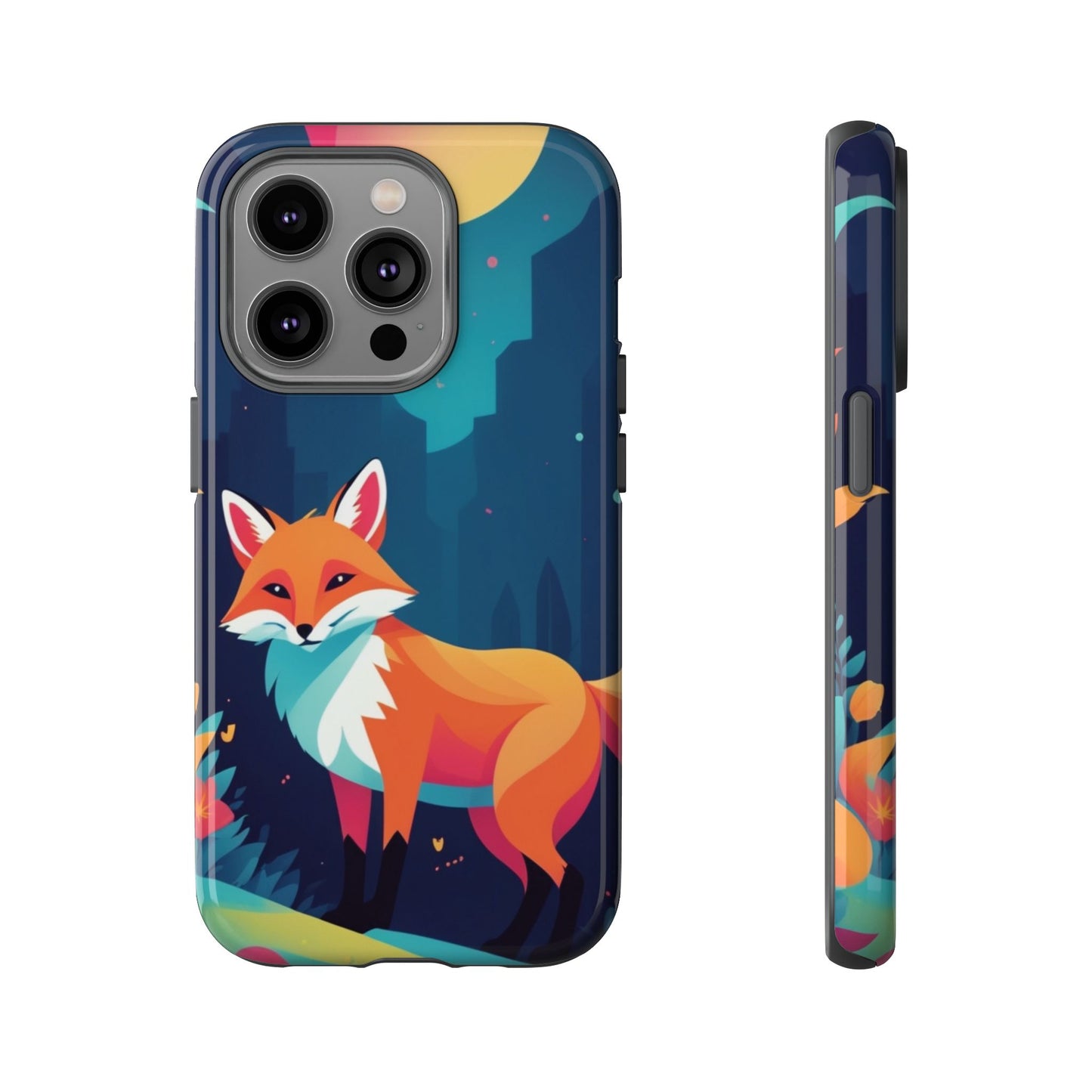iPhone 14 Pro / Glossy Phone Case - Stylised Fox Design Phone Case