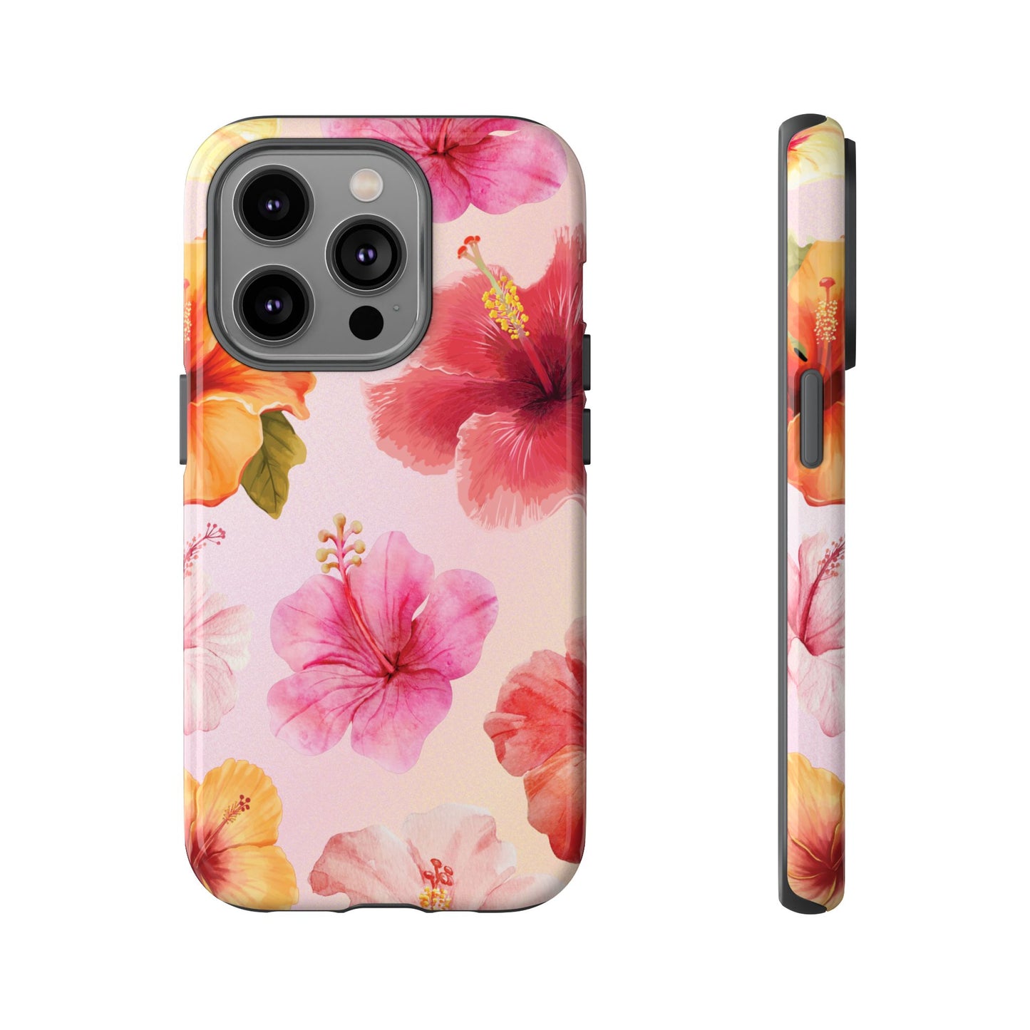 iPhone 14 Pro / Glossy Phone Case - ’Pink Hibiscus Pattern #2’ Phone Case