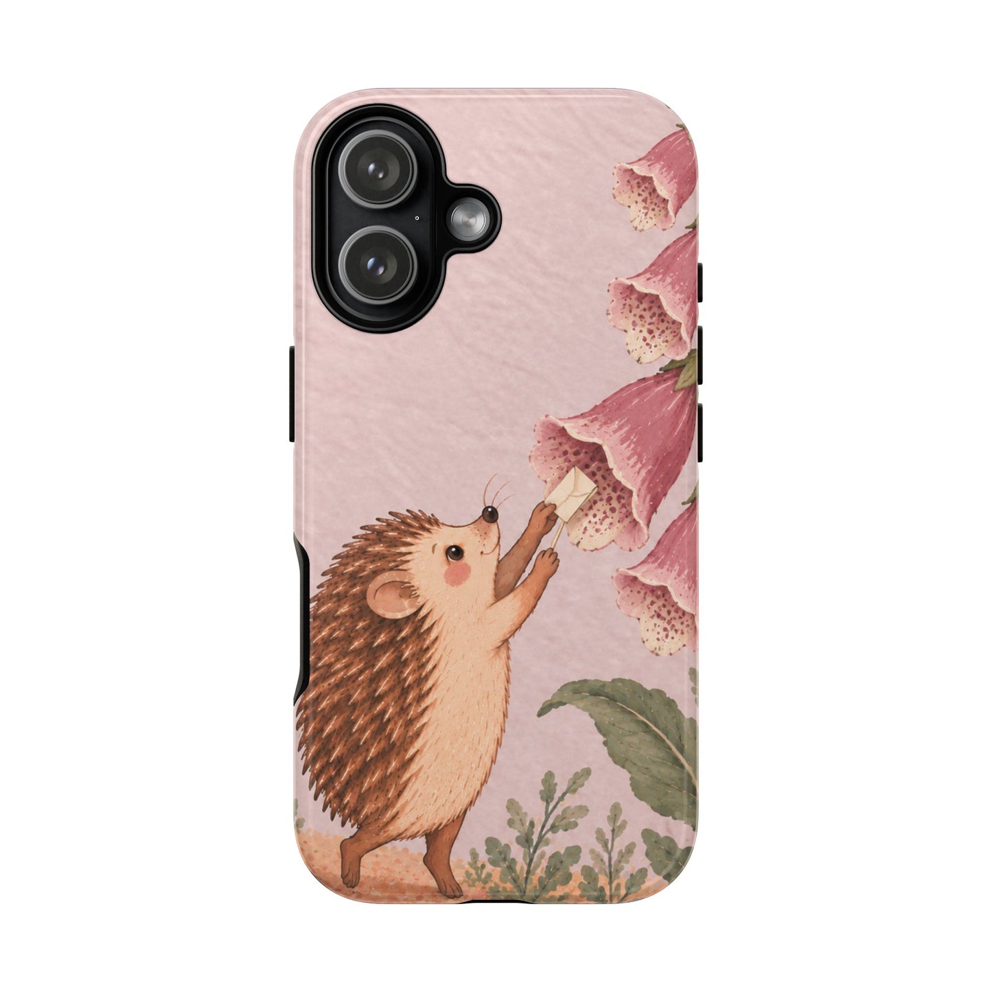 Whimsical Blush Pink Hedgehog and Foxglove Phone Case - Pink Phone Case - iPhone 17 / Glossy