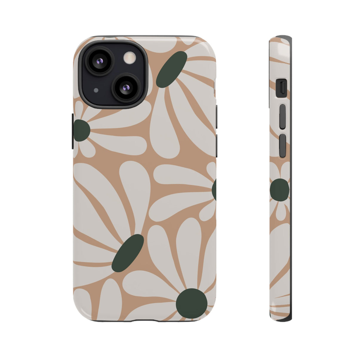 Retro Beige & White Daisy Pattern Phone Case - Beige Phone Case - iPhone 13 Mini / Glossy