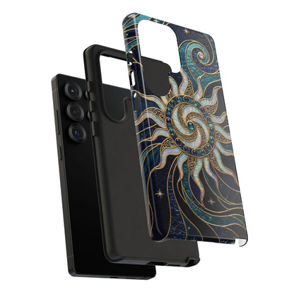 Elegant Teal & Gold Cosmic Sunburst Phone Case