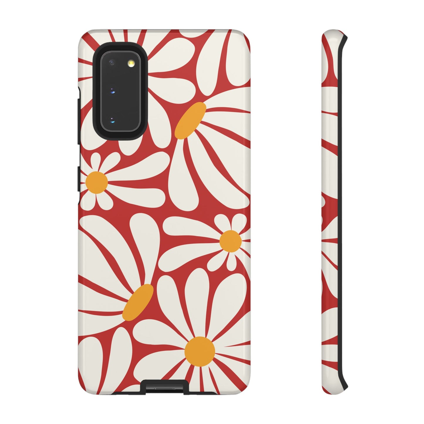 Retro Red Daisy Pattern Phone Case - Red Phone Case - Samsung Galaxy S20 / Glossy