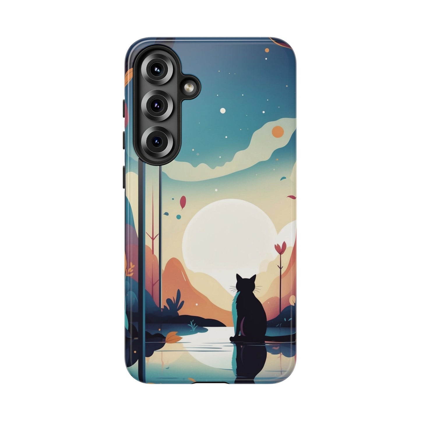 Samsung Galaxy S25 Plus / Glossy Phone Case - Stylised Cat & Moon Design Phone Case
