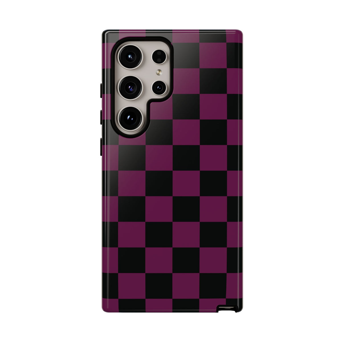 Trendy Plum & Black Checked Pattern Phone Case - Purple Phone Case - Samsung Galaxy S24 Ultra / Glossy