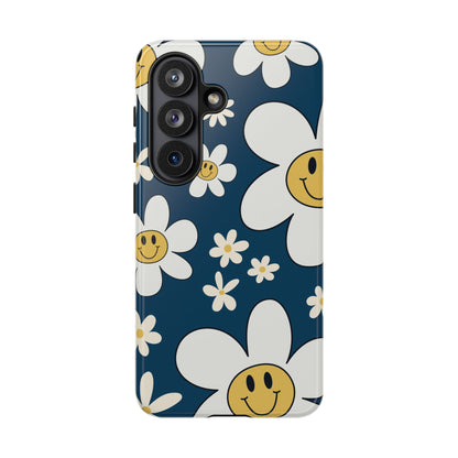 Fun Retro Daisy Pattern with Blue Background Phone Case - Blue Phone Case - Samsung Galaxy S26 / Glossy