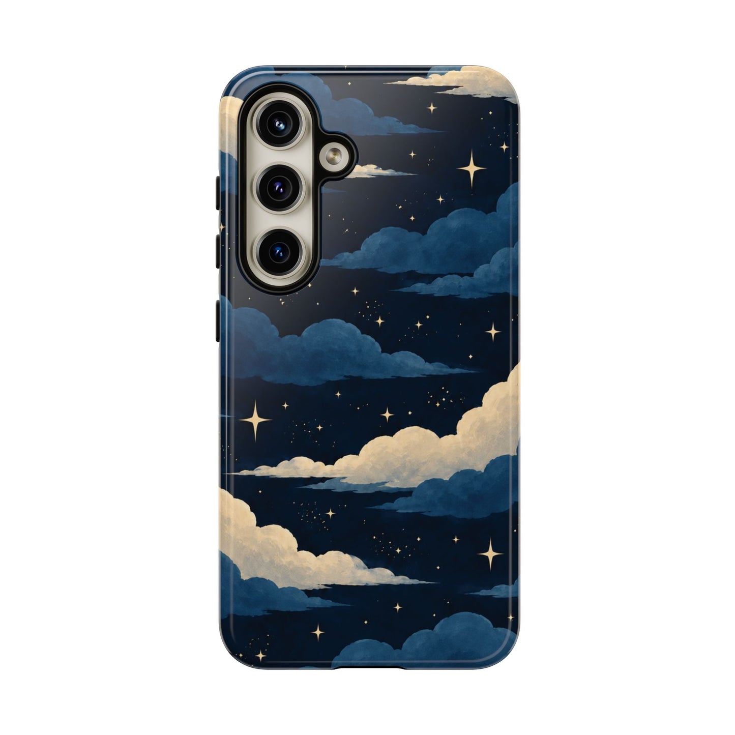 Illustrated Navy Blue Clouds & Stars Phone Case