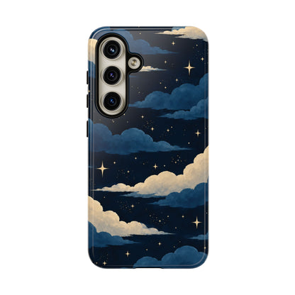 Illustrated Navy Blue Clouds & Stars Phone Case
