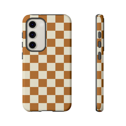 Samsung Galaxy S23 / Glossy Phone Case - ’Orange & White Checkered Pattern’ Phone Case