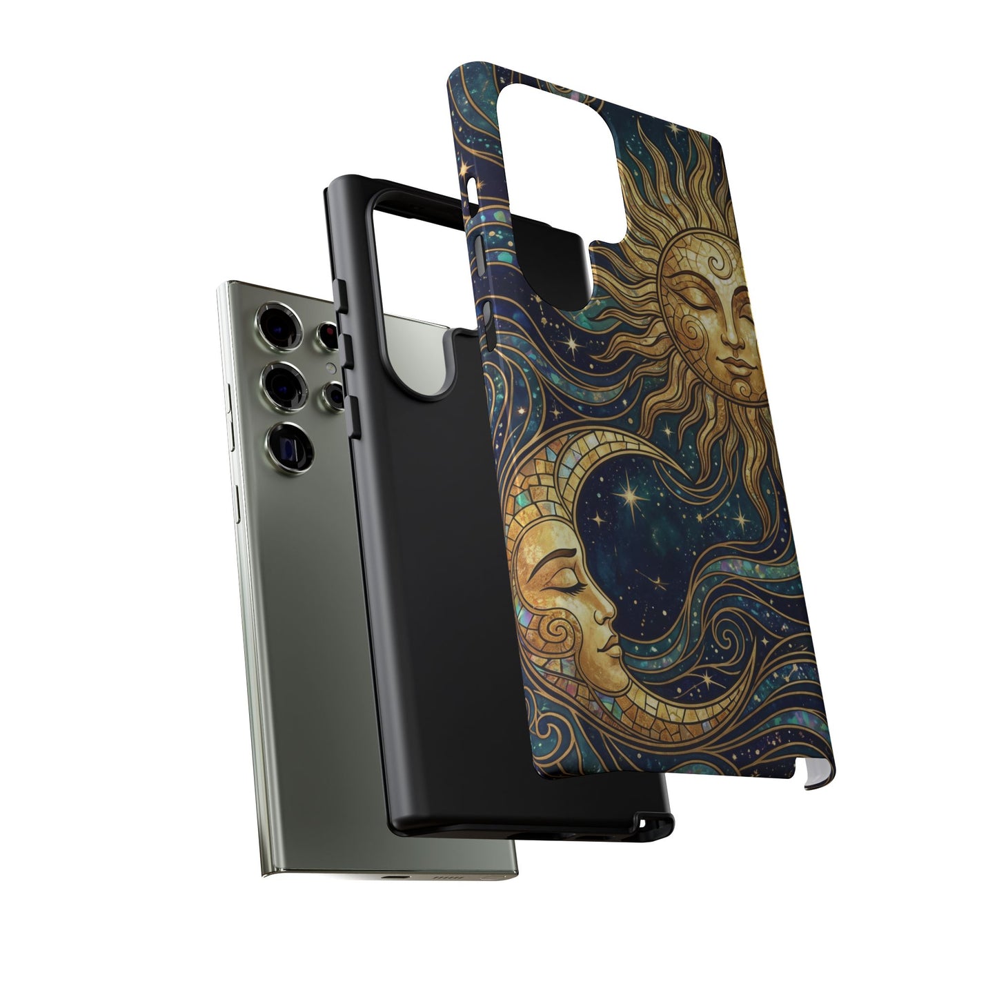 Elegant Teal & Gold Sun and Moon Phone Case