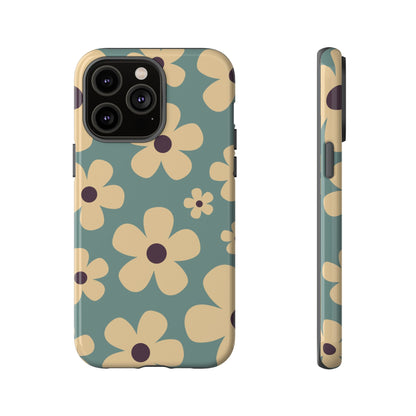 iPhone 14 Pro Max / Glossy Phone Case - Cute Blue & Cream Daisy Pattern Phone Case