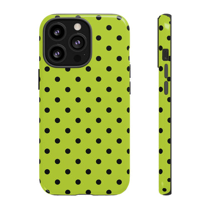 Trendy Neon Lime Green & Black Dot Pattern Phone Case