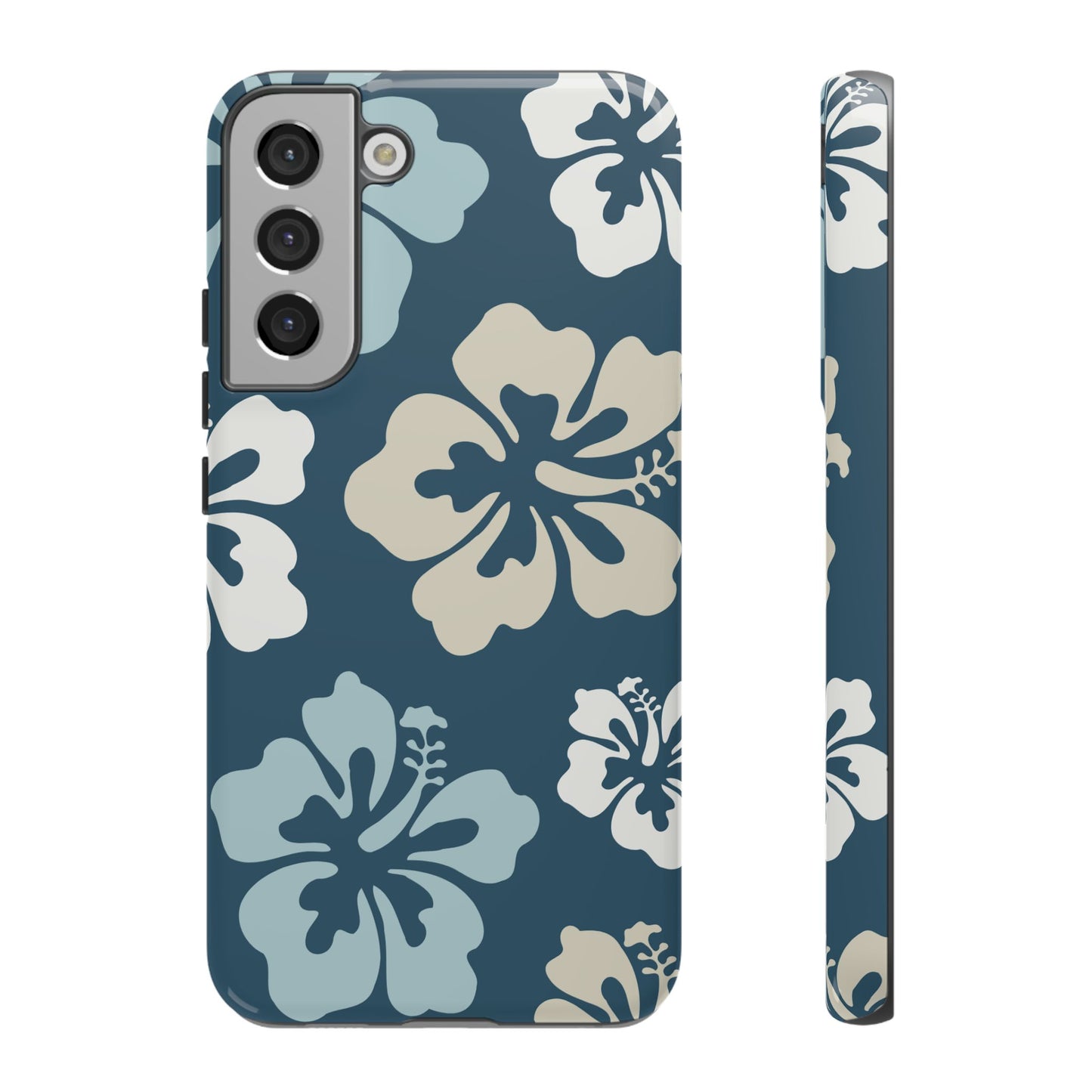 Samsung Galaxy S22 Plus / Glossy Phone Case - ’Blue Hibiscus Retro Pattern #1’ Phone Case