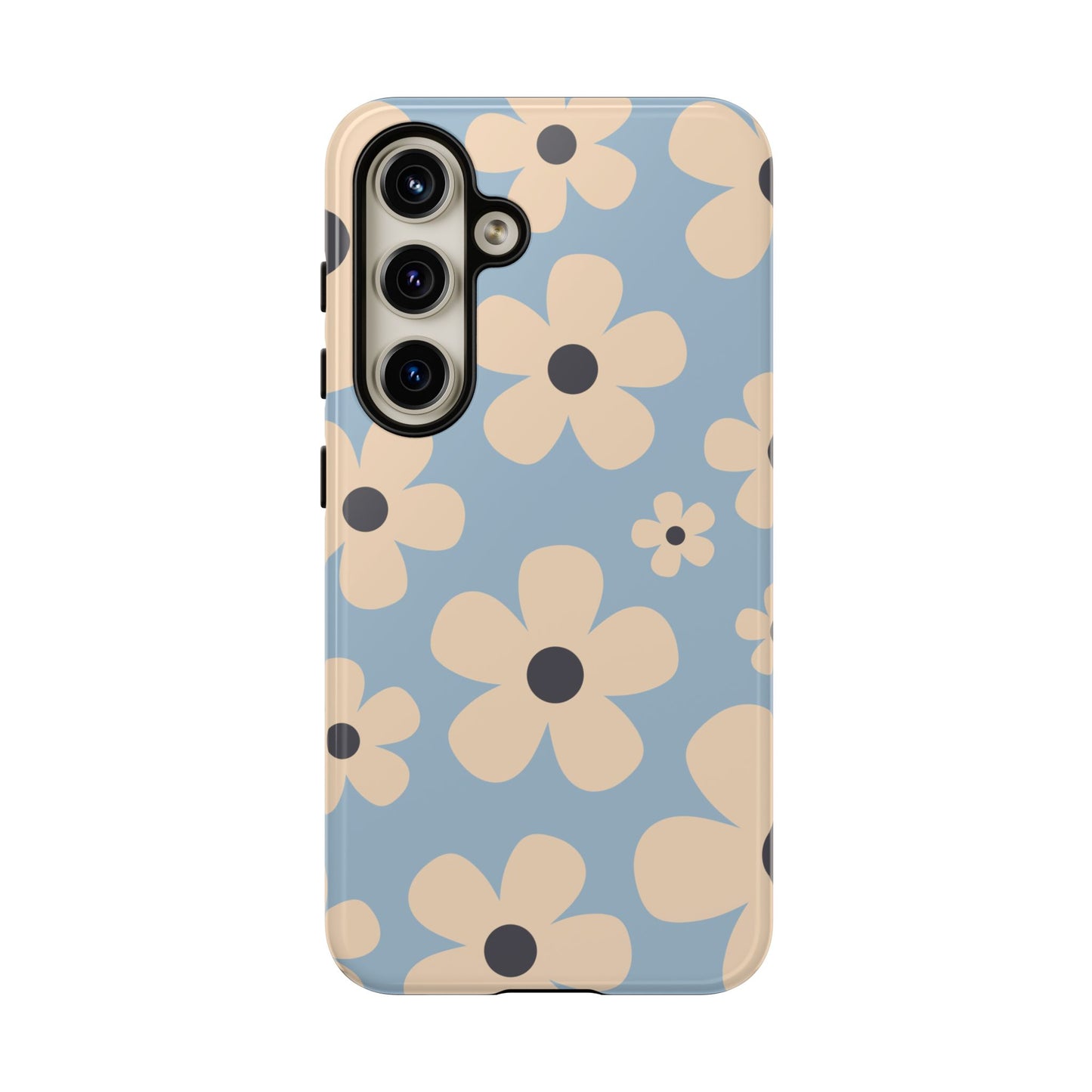 Samsung Galaxy S24 / Glossy Phone Case - Cute Light Blue & Cream Daisy Pattern Phone Case