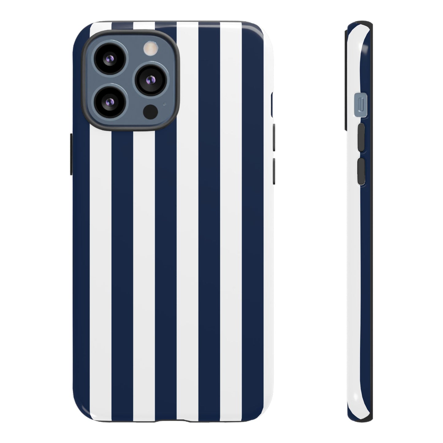 iPhone 13 Pro Max / Glossy Phone Case - Simple Dark Blue & White Stripe Pattern Phone Case