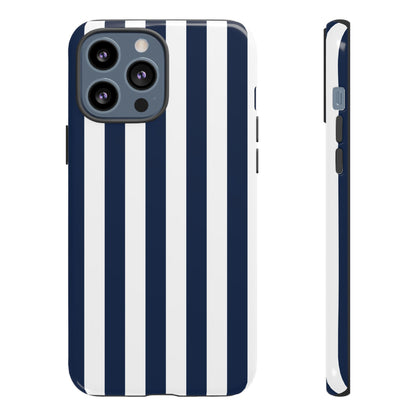 iPhone 13 Pro Max / Glossy Phone Case - Simple Dark Blue & White Stripe Pattern Phone Case