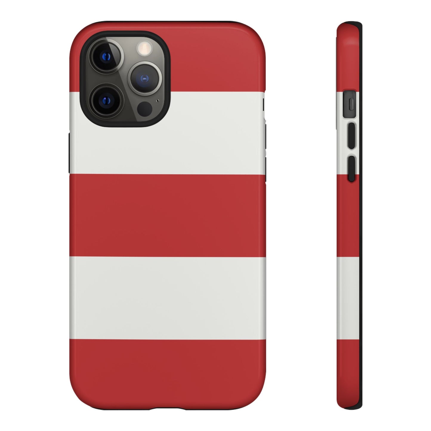 iPhone 12 Pro Max / Glossy Phone Case - Red & White Horizontal Stripe Pattern Phone Case
