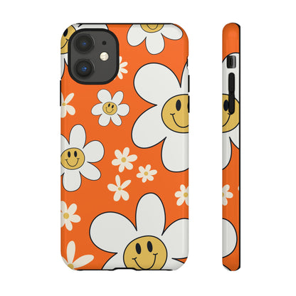 Fun Retro Daisy Pattern with Orange Background Phone Case - Orange Phone Case - iPhone 11 / Glossy