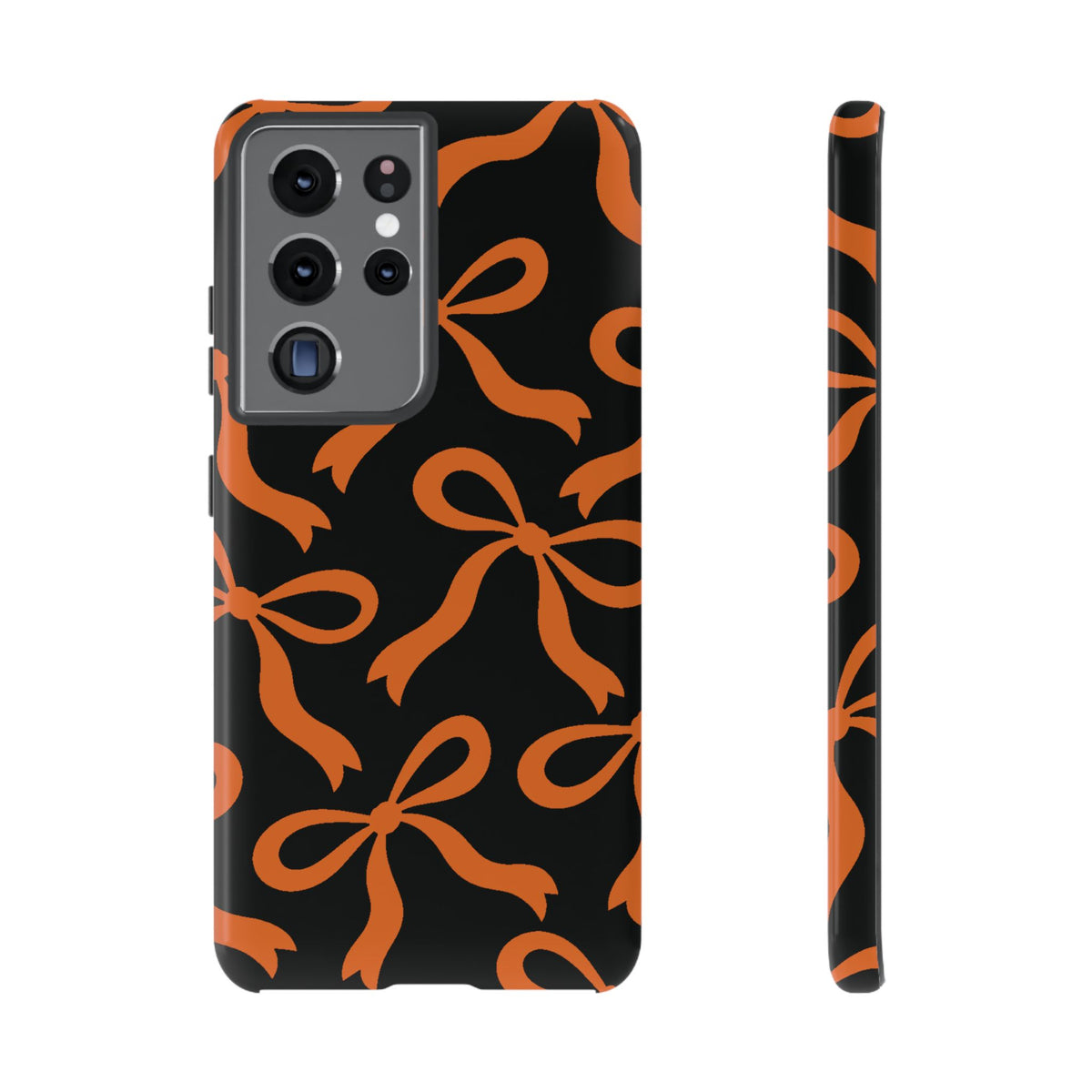 Bold Black and Burnt Orange Bow Pattern Phone Case - Black Phone Case - Samsung Galaxy S21 Ultra / Glossy