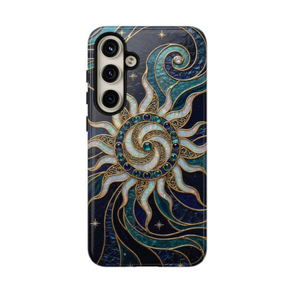Elegant Teal & Gold Cosmic Sunburst Phone Case