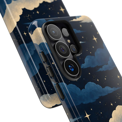 Illustrated Navy Blue Clouds & Stars Phone Case