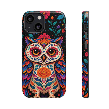 Vibrant Orange and Turquoise Calavera Owl Phone Case - Multicolor Phone Case - iPhone 13 Mini / Glossy