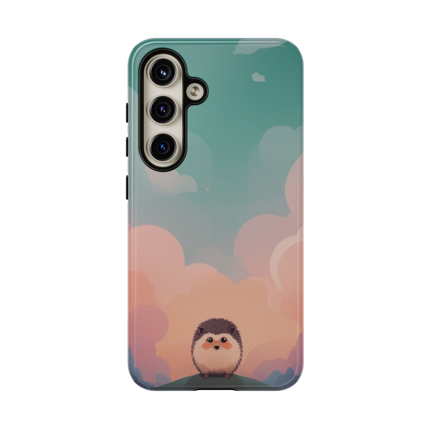 Samsung Galaxy S24 / Glossy Phone Case - Cute Hedgehog & Cloud Design Phone Case