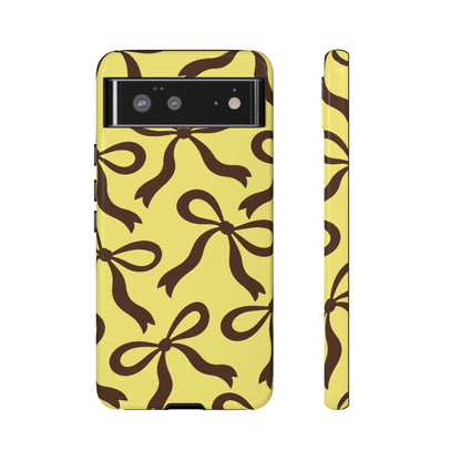 Bold Butter Yellow and Chocolate Brown Bow Pattern Phone Case - Yellow Phone Case - Google Pixel 6 / Glossy