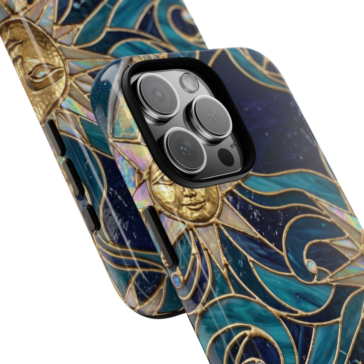 Elegant Teal & Gold Celestial Suns Phone Case