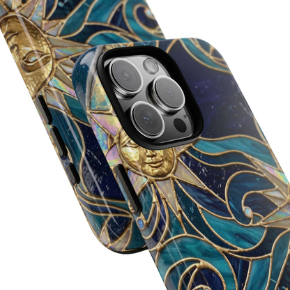 Elegant Teal & Gold Celestial Suns Phone Case