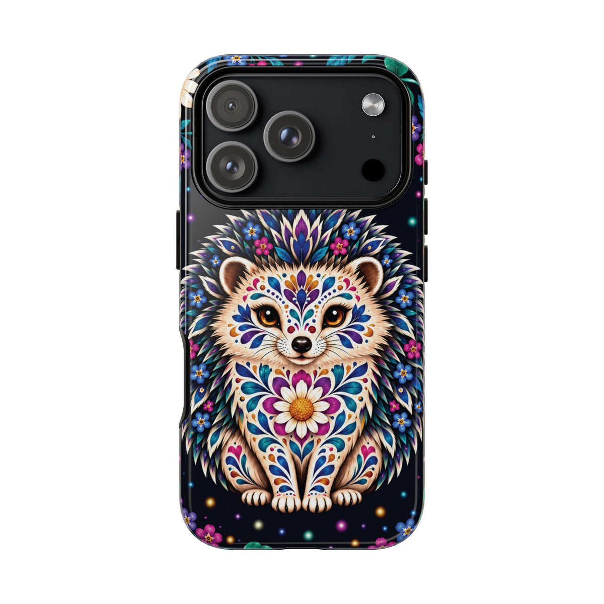 Vibrant Purple and Teal Calavera Hedgehog Phone Case - Multicolor Phone Case - iPhone 17 Pro / Glossy
