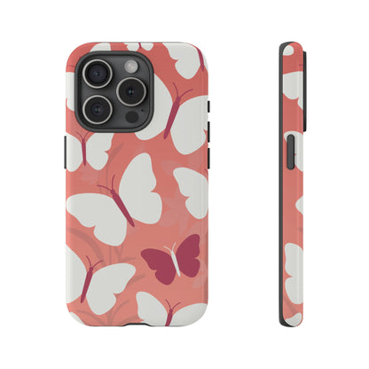 iPhone 15 Pro / Glossy Phone Case - Minimalist Pink Butterfly Pattern Phone Case