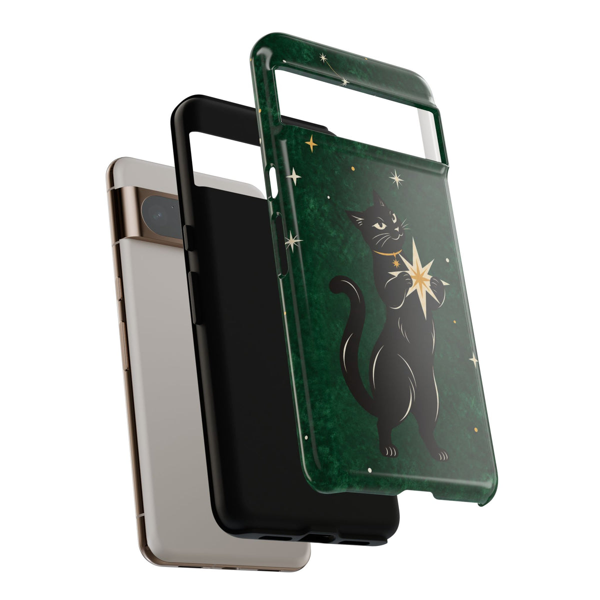 Forest Green Celestial Black Cat Phone Case - Green Phone Case