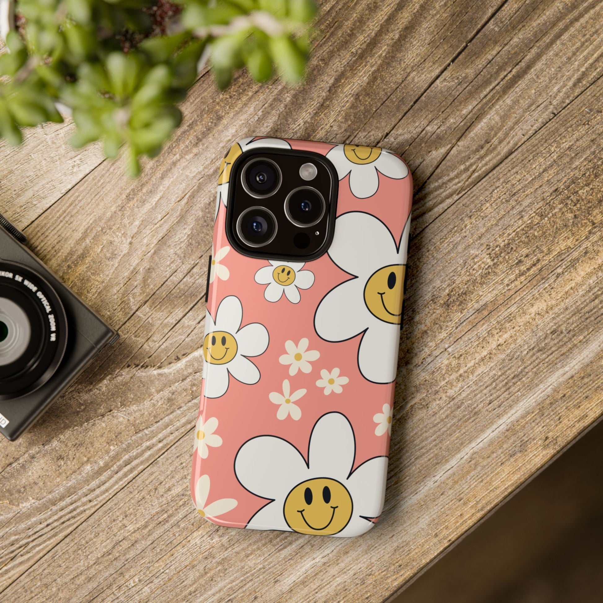 Fun Retro Daisy Pattern with Pink Background Phone Case - Pink Phone Case