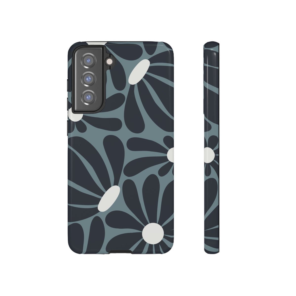 Retro Navy Blue & White Daisy Pattern Phone Case - Blue Phone Case - Samsung Galaxy S21 FE / Glossy