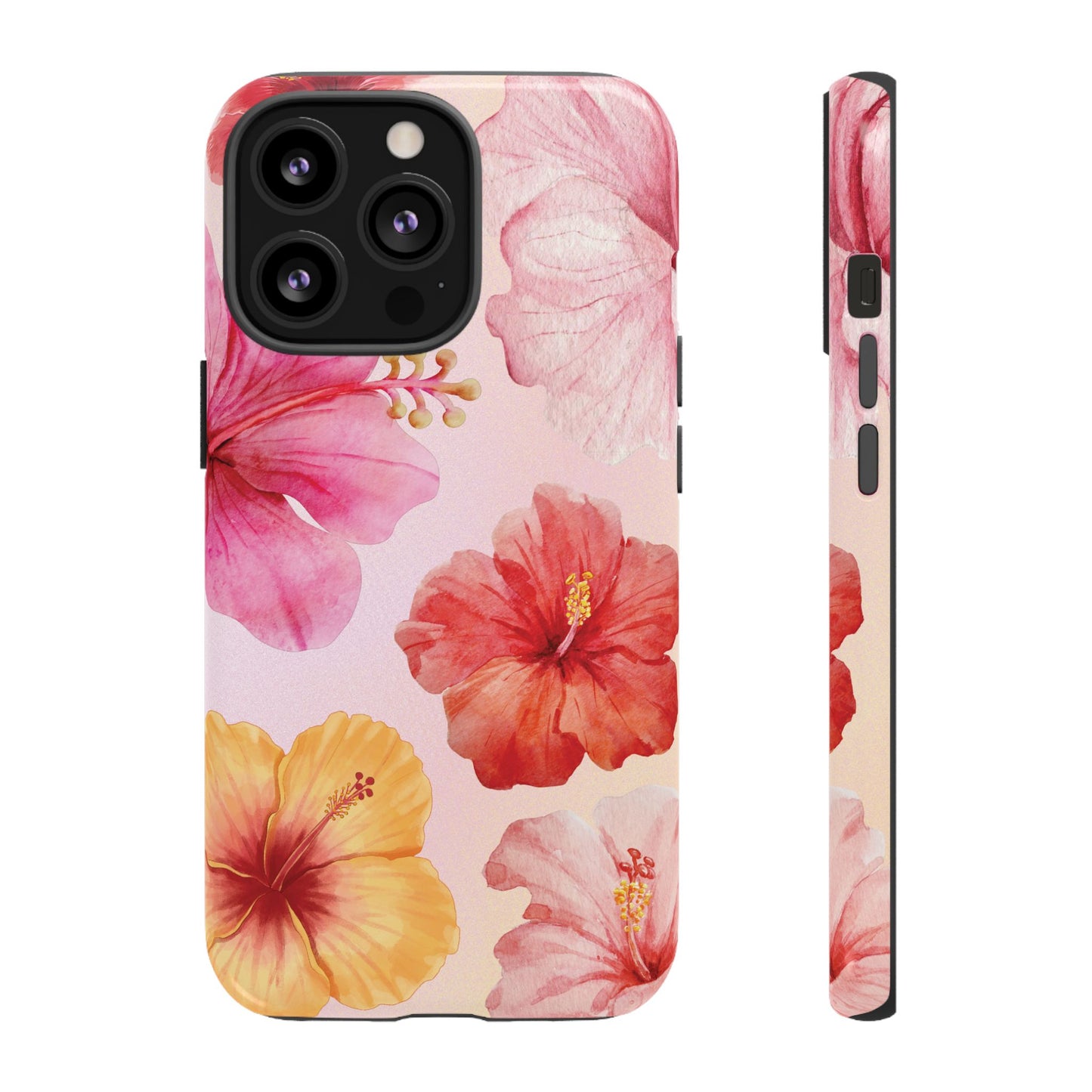iPhone 13 Pro / Glossy Phone Case - ’Pink Hibiscus Pattern #1’ Phone Case