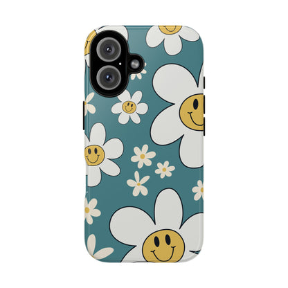 Fun Retro Daisy Pattern with Light Blue Background Phone Case - Blue Phone Case - iPhone 16 / Glossy