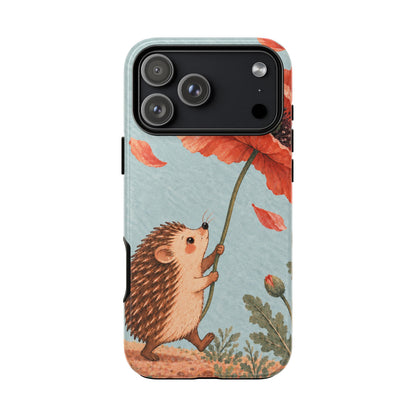 Whimsical Pale Blue Hedgehog and Poppy Phone Case - Blue Phone Case - iPhone 17 Pro Max / Glossy