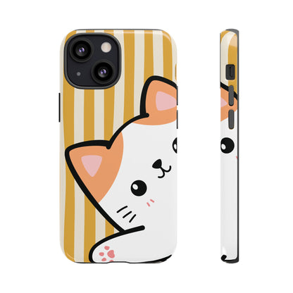 iPhone 13 Mini / Glossy Phone Case - Peakaboo Cat with Yellow Stripe Pattern Phone Case