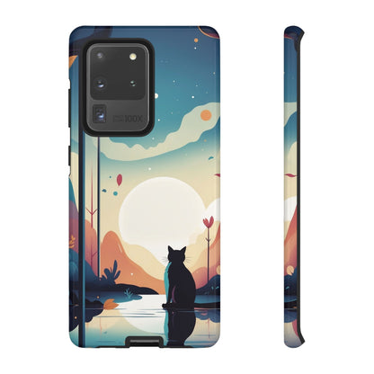 Stylised Cat & Moon Design Phone Case - Multicolor Phone Case - Samsung Galaxy S20 Ultra / Glossy