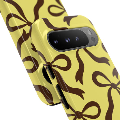 Bold Butter Yellow and Chocolate Brown Bow Pattern Phone Case - Yellow Phone Case