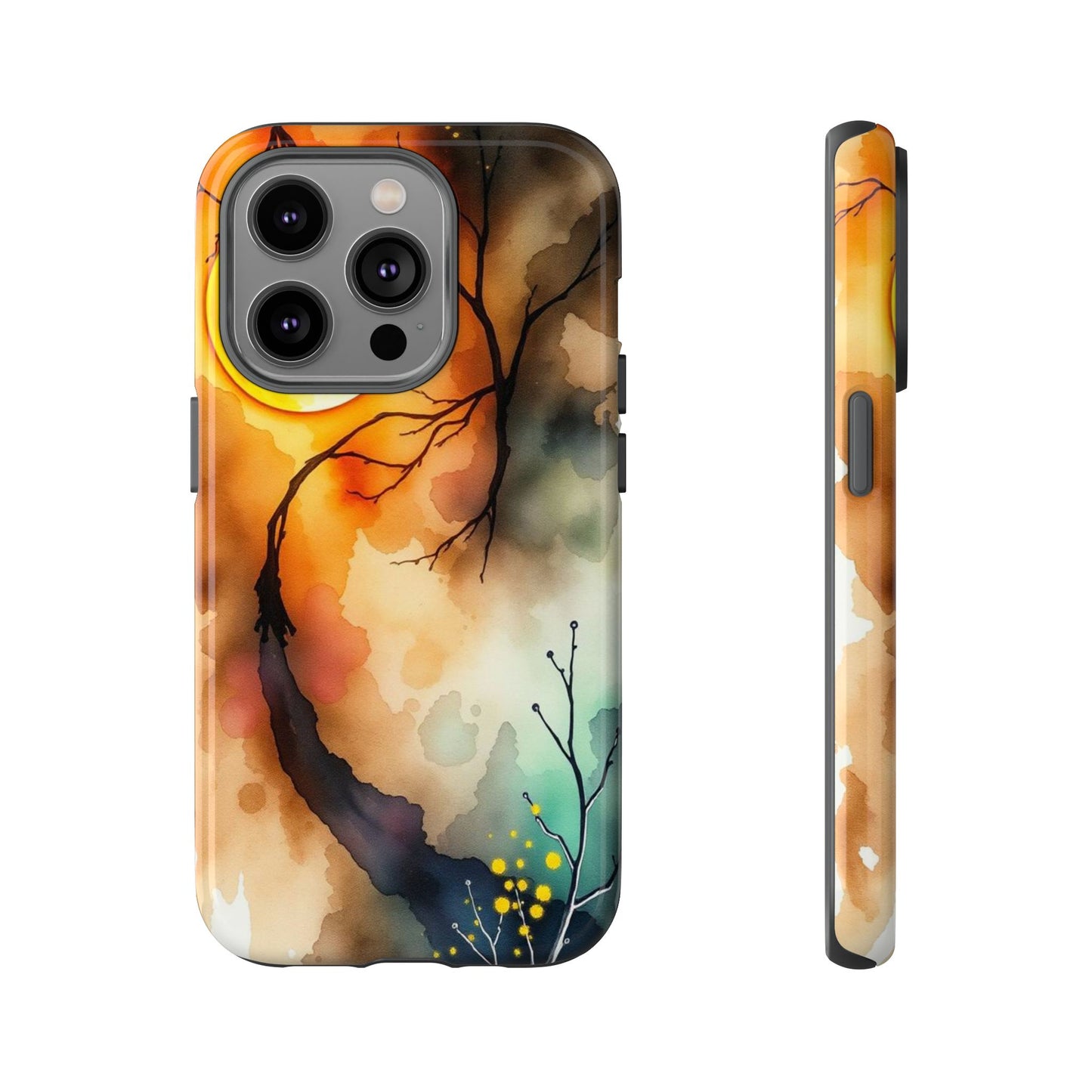 iPhone 14 Pro / Glossy Phone Case - Abstract Watercolour Gothic Scene Phone Case