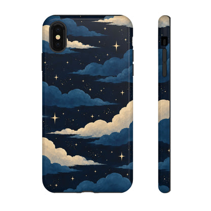 Illustrated Navy Blue Clouds & Stars Phone Case