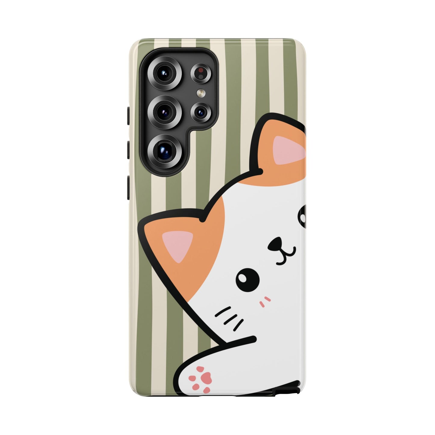 Samsung Galaxy S25 Ultra / Glossy Phone Case - Peakaboo Cat with Green Stripe Pattern Phone Case