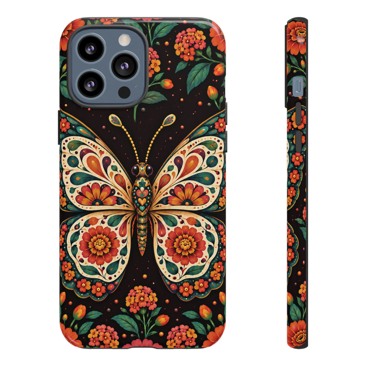 Vibrant Terracotta and Teal Calavera Butterfly Phone Case - Multicolor Phone Case - iPhone 13 Pro Max / Glossy