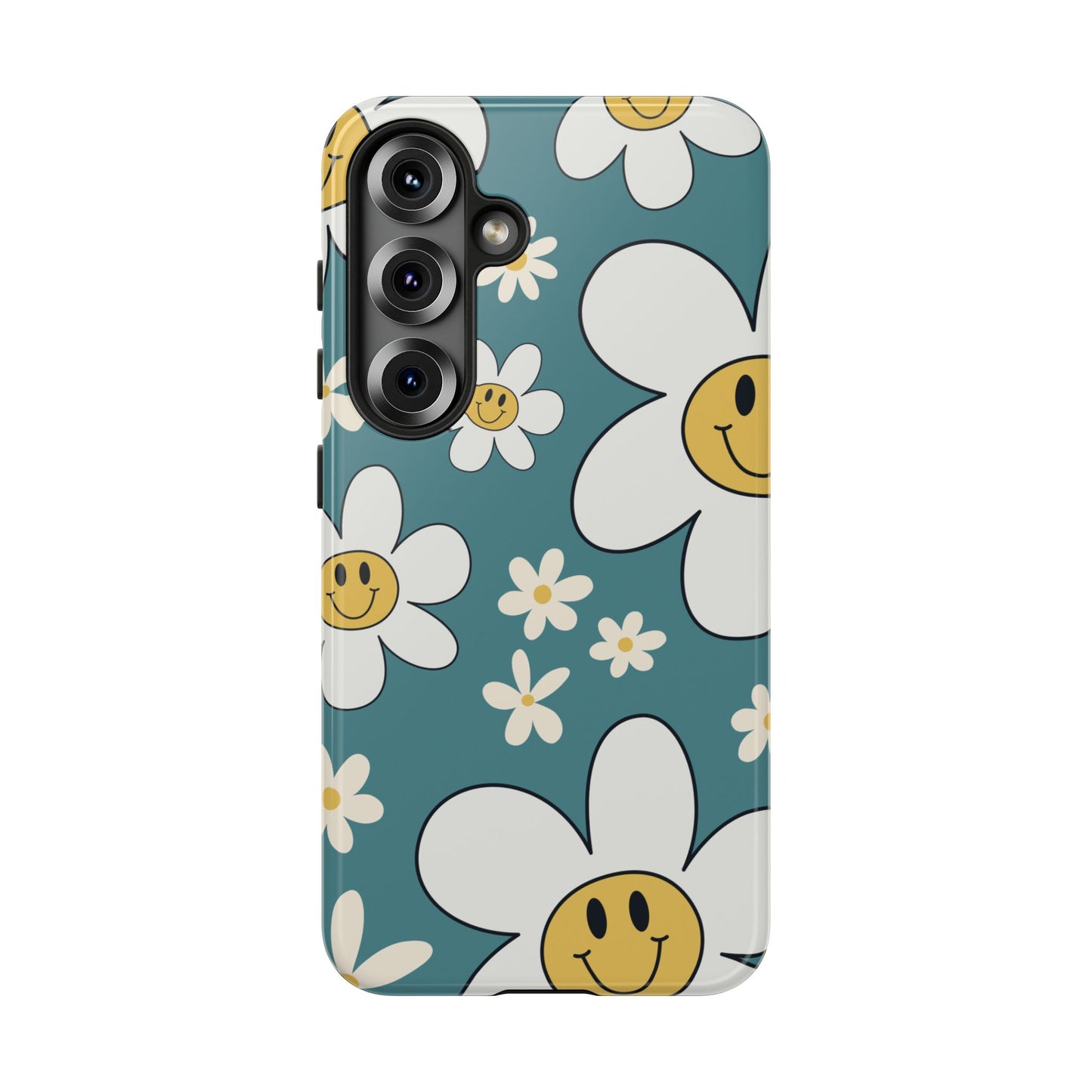 Fun Retro Daisy Pattern with Light Blue Background Phone Case - Blue Phone Case - Samsung Galaxy S25 / Glossy